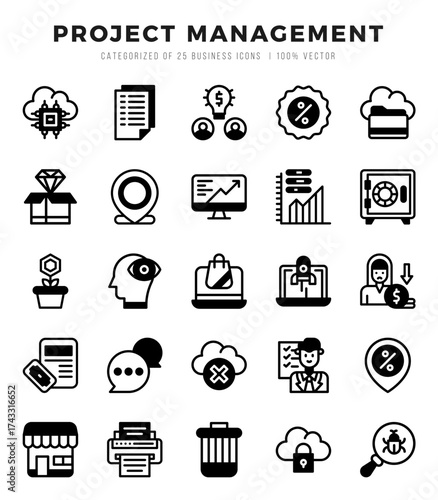 Vector Project Management types icon set in Lineal Filled style. vector illustration.