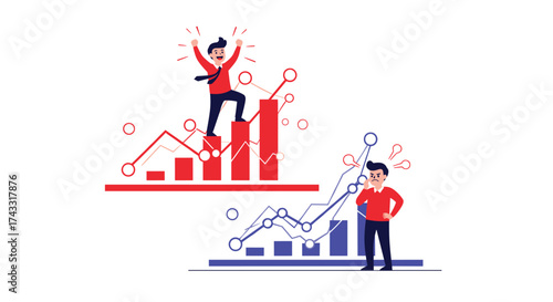 Analyzing financial growth trends and individual performance metrics with bar charts and line graphs.