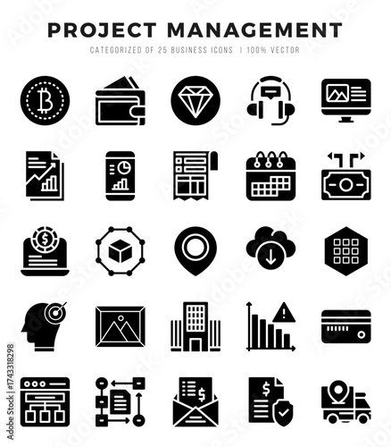 Simple Set of Project Management Related Vector Glyph Icons.