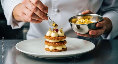Luxurious Gold Flaked Dessert Creation Pastry Chef Finishing Masterpiece