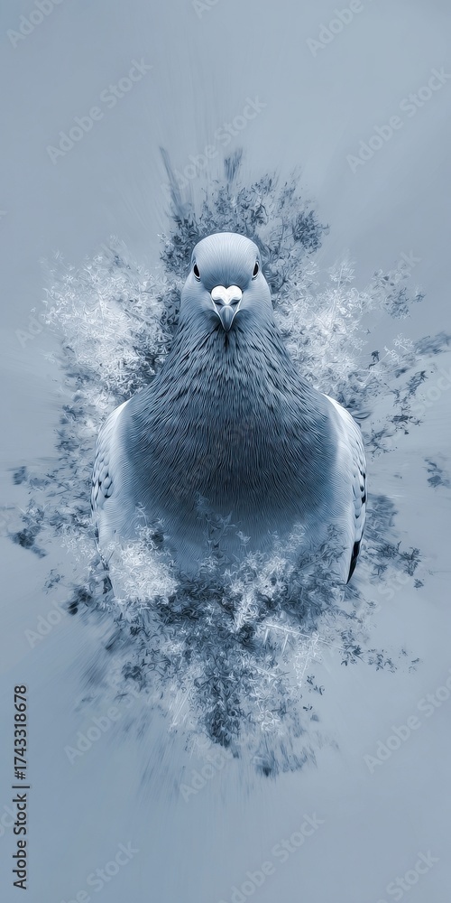 Obraz premium Blue and Gray Pigeon Surrounded by Soft Smoke