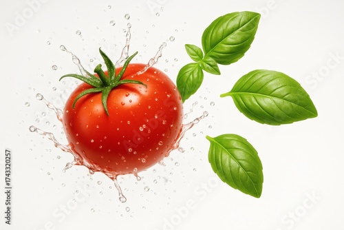 Fresh Tomato Splash with Basil Leaves