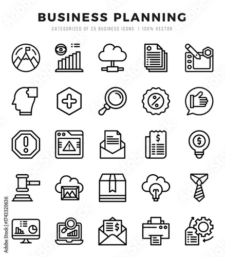 Set of Business Planning Icons Lineal icons collection.
