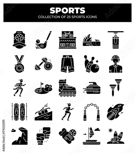 Collection of 25 Sports Icons. Ultimate Guide to Sport Equipment and Activities