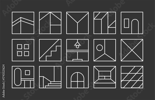 modern contemporary architecture icon set. abstract  geometric house buildings minimal logo design collections. interior exterior pattern illustration for poster, brochure and logo