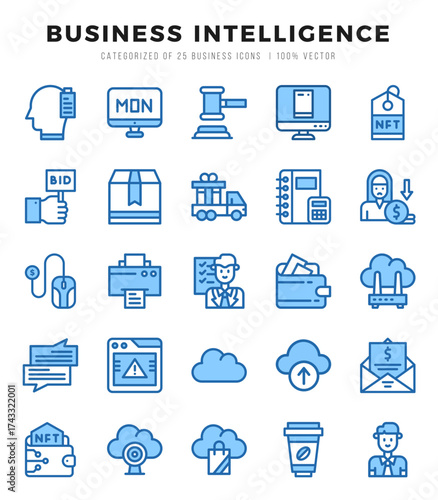 Set of simple Two Color Business Intelligence Icons. Two Color art icons pack.