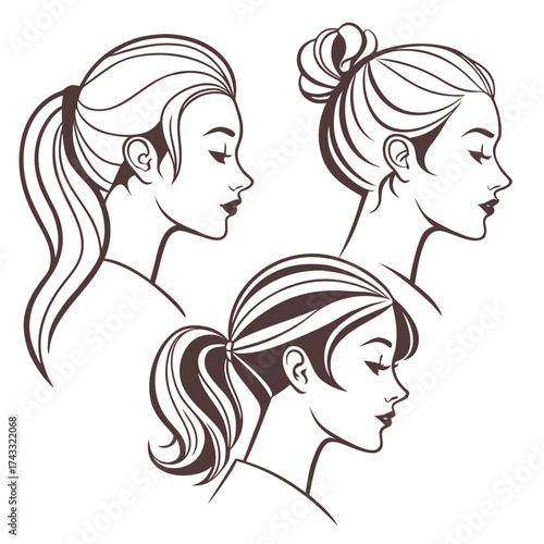 Elegant Hair Styles Collection of women's hairstyles, illustrating side profiles