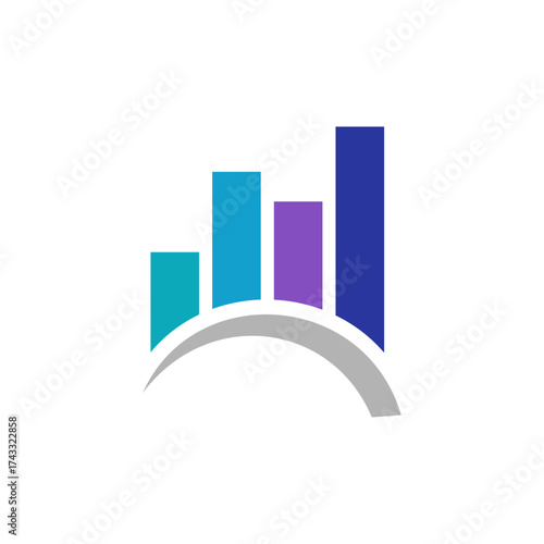 Modern Bar Chart Growth Logo on Bridge or Arch