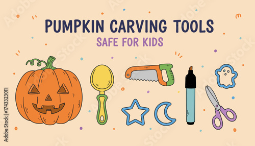 Kids safe pumpkin carving tools and jackolantern for fun Halloween activities and family crafts