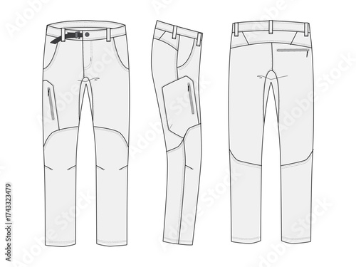 Hiking Pants Technical Fashion Illustration Mock-up Mountain Bottoms Template for Design and Tech Packs featuring Front and Back View