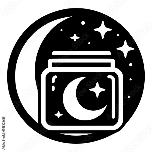 Night cream moisturizer skin care routine icon showing moon black vector icon with transparent background 