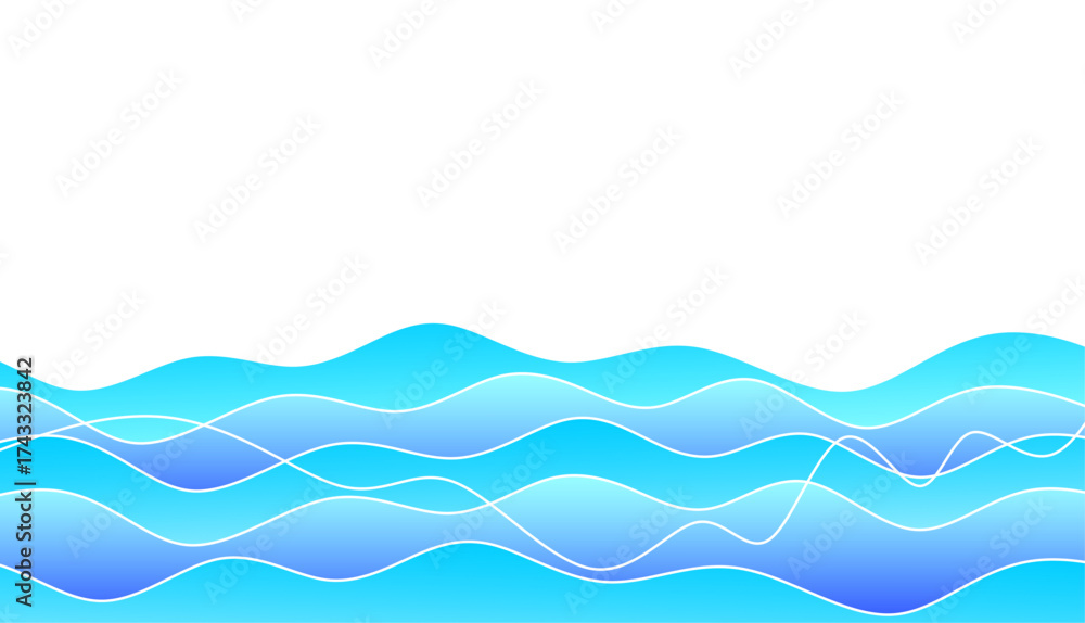 Fototapeta premium Wavy line pattern. Modern blue wavy abstract background. Abstract ocean wavy lines background. Gradient wavy lines pattern background. Curved gradient line artwork. Wave line vector illustration.