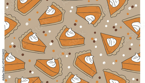 Autumn pumpkin pie slices with whipped cream pattern Festive delicious cozy fall and holiday theme