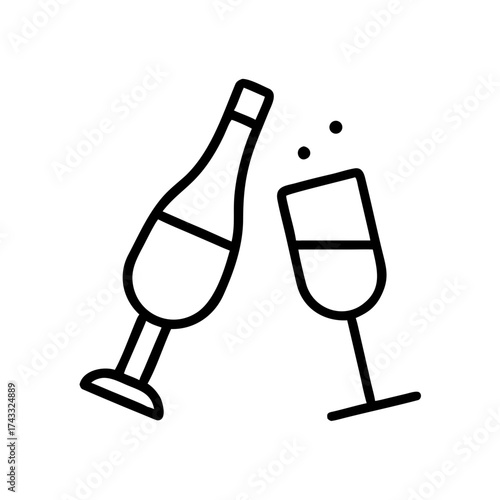 Champagne bottle and glass clinking together in celebration concept of icons  