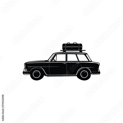 Vintage station wagon with luggage on roof rack for road trip adventure