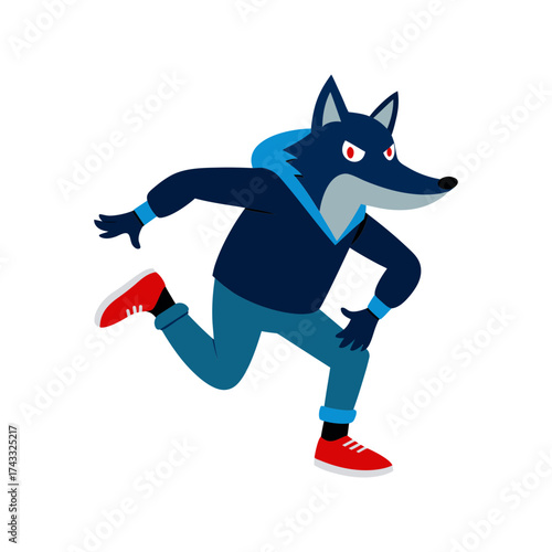 a cool wolf in a hoodie and sneakers  break dancing 