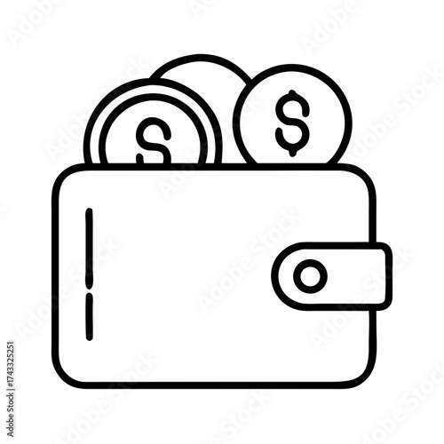Wallet with dollar coins illustration as concept of icons  