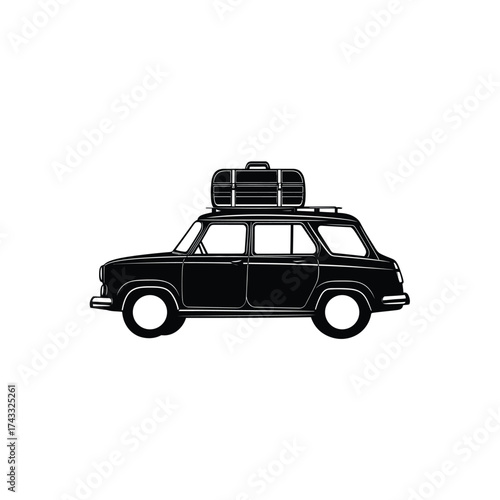 Vintage station wagon with luggage on the roof rack ready for a road trip adventure