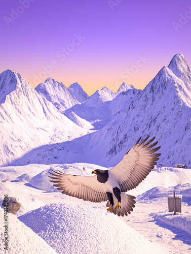 A large golden eagle with beautiful feather patterns.