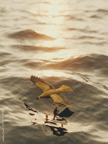 A large golden eagle with beautiful feather patterns.