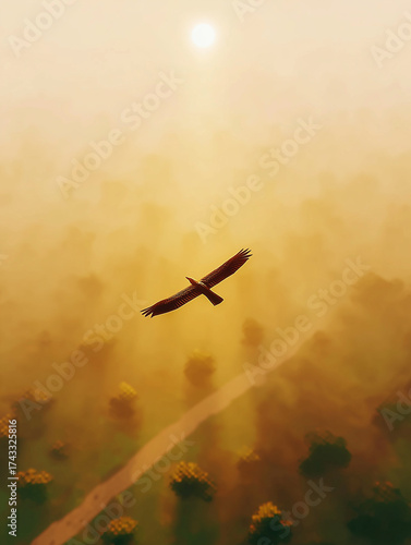 A large golden eagle with beautiful feather patterns.