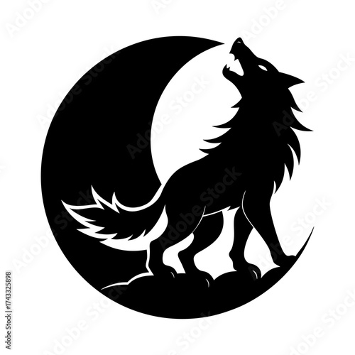 Black silhouette of a werewolf howling at the moon