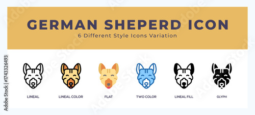 German shepherd set of simple icons great for web. app. presentation and more.