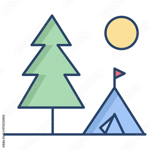 tent and tree linear color icon design