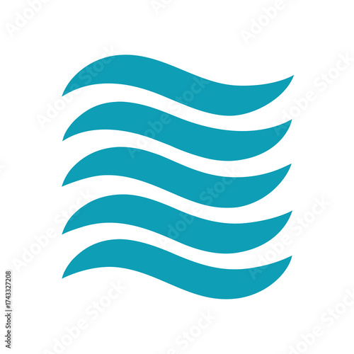 Simple flat colour style vector art of stacked wave lines symbolising water flow.
