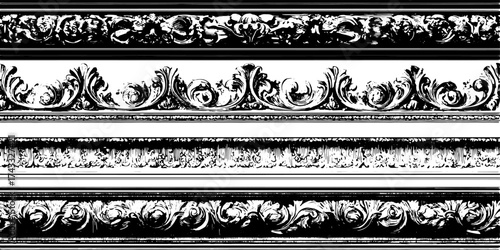 Vintage frame design with elaborate ornate patterns. Black and white vector illustration showcasing decorative styles and classic details in an artistic set.