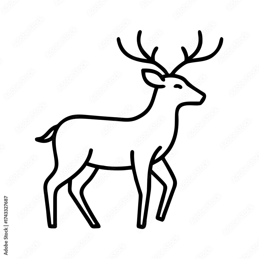 Obraz premium Line drawing of a deer walking with antlers in a simple style 