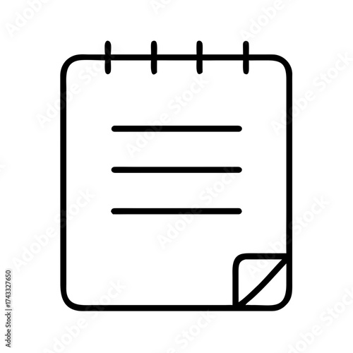 Blank notepad with spiral binding and curled corner for notes  