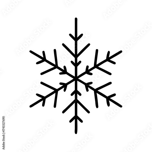 Simple black snowflake design with intricate geometric details  