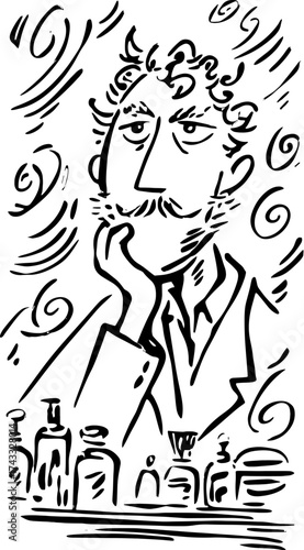 Illustration of a thoughtful male character in a simple sketched style. This black and white vector artwork features expressive lines, suitable for creative contexts.