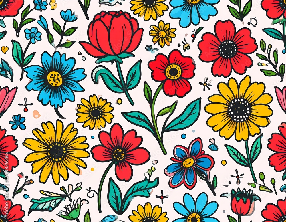 custom made wallpaper toronto digitalVibrant Hand-Drawn Floral Doodle Pattern