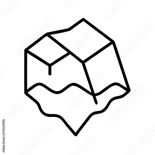 Ice cube in minimalist line art style on white background  