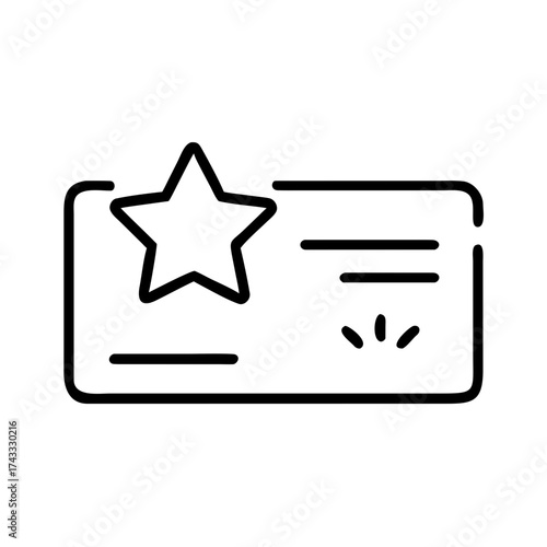 Line art illustration of a ticket with star symbol and details  