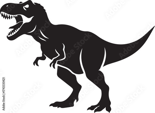 Black Tyrannosaurus Rex dinosaur silhouette vector illustration isolated on white for wildlife icon