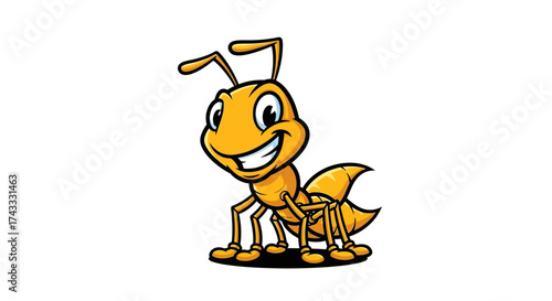 Cartoon ant illustration with a cheerful expression ideal for children's designs or educational