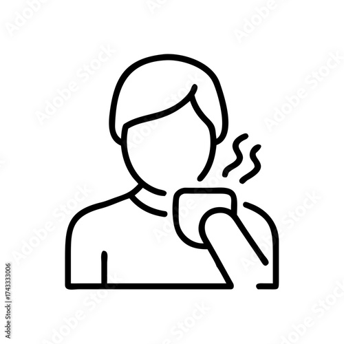 Person holding a mug and sipping a hot beverage in minimalist style  