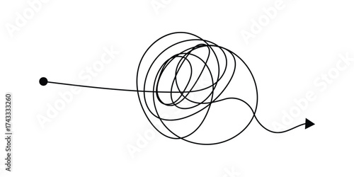 Scribble chaos lines with arrows. Simplifying mind process. Process of understanding. Work with a psychologist. Hand drawn doodle vector illustration isolated on white background in eps 10.