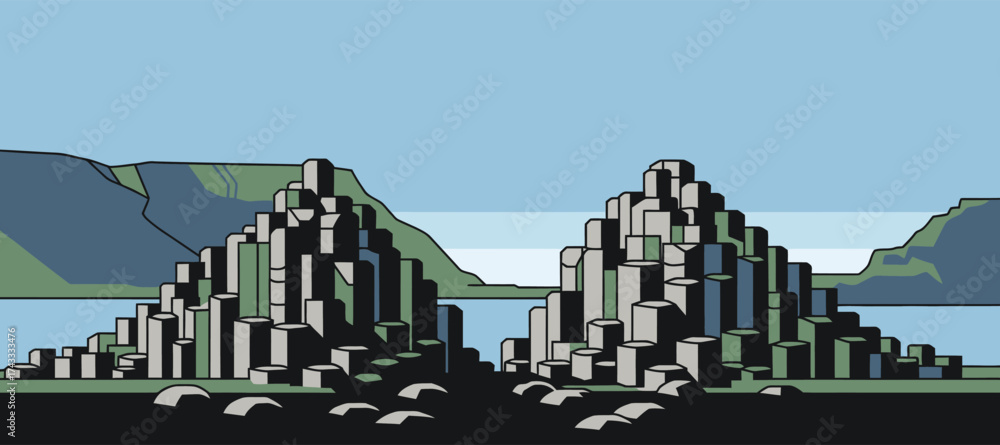 Obraz premium Geometric Giants Causeway Illustration with Minimalist Style