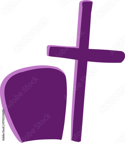Stylized Purple Christian Cross and Gravestone Icon for Memorial or Religious Themes