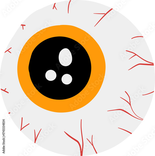 Bloodshot Human Eyeball Illustration with Orange Iris and Red Veins