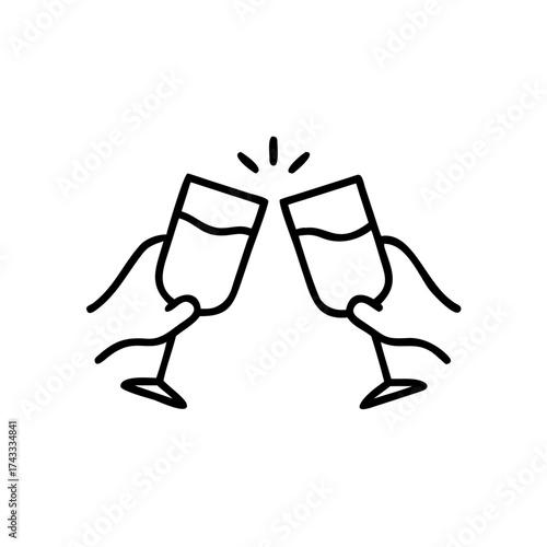 Two hands clinking champagne glasses celebrating special occasion  