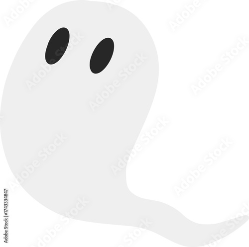 Friendly cartoon ghost illustration. Simple white spooky spirit character for Halloween designs and minimalist spectral icons.