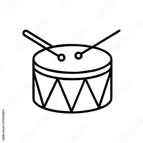 Drum icon with two drumsticks in flat design style  