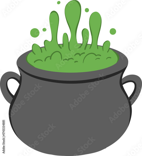 Cartoon Cauldron with Bubbling Green Potion for Halloween
