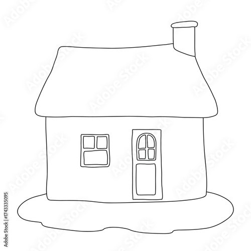 Cute little house doodle illustration. Perfect for coloring pages, kids projects, vector line