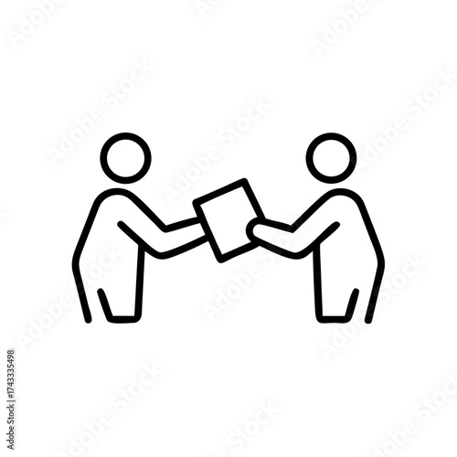 Two people exchanging a document in a minimalist style - Concept of icons  